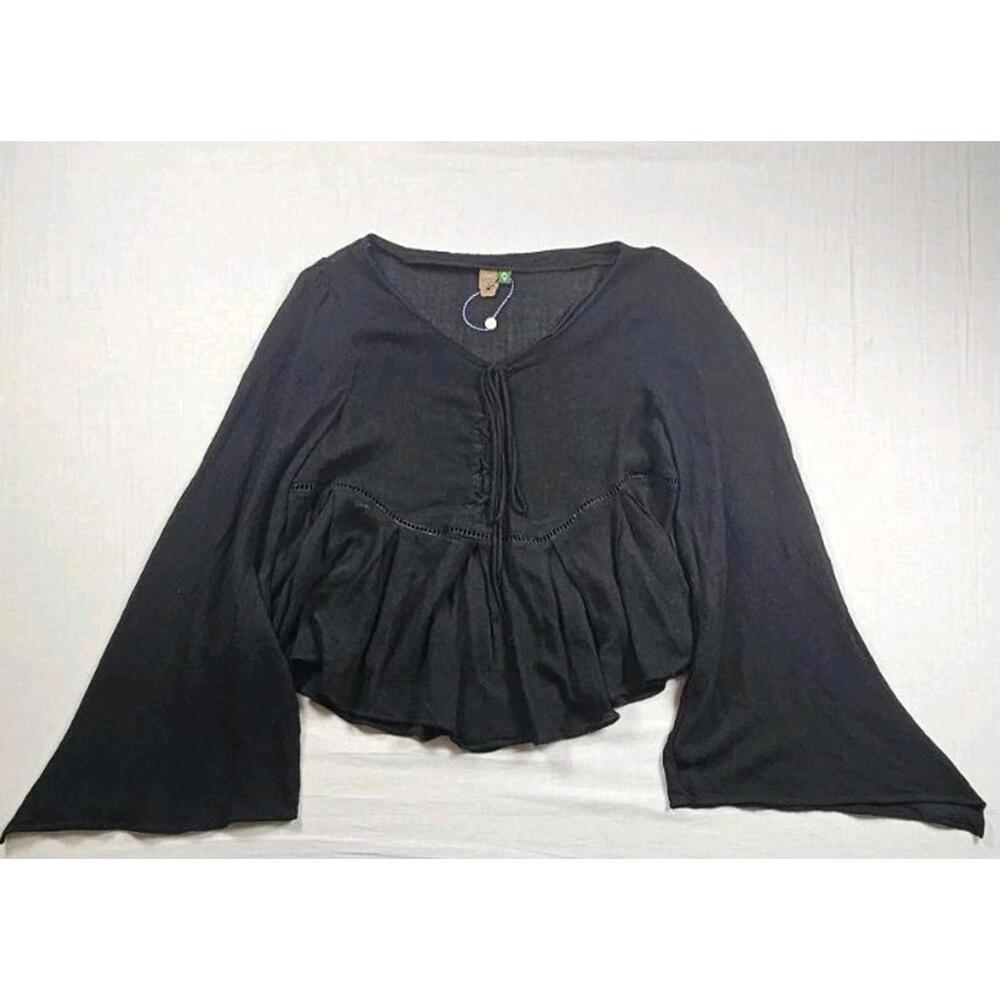 Farm Rio Top Womens XS‎ Cropped Top Black Knit Chic / Goth / City